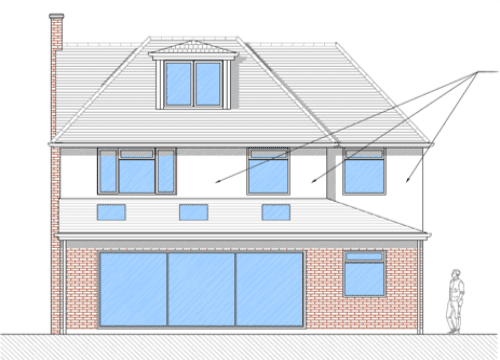 Plans showing rear elevation of building