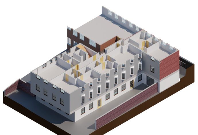 Conversion of a commercial building into 15 modern apartments - 3D Proposed second Floor