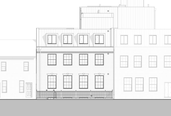 Conversion of a commercial building into 15 modern apartments - proposed plan front