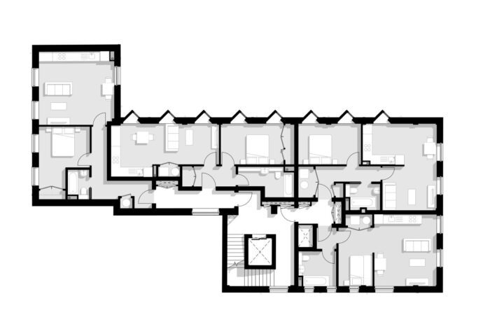 Conversion of a commercial building into 15 modern apartments - proposed plan