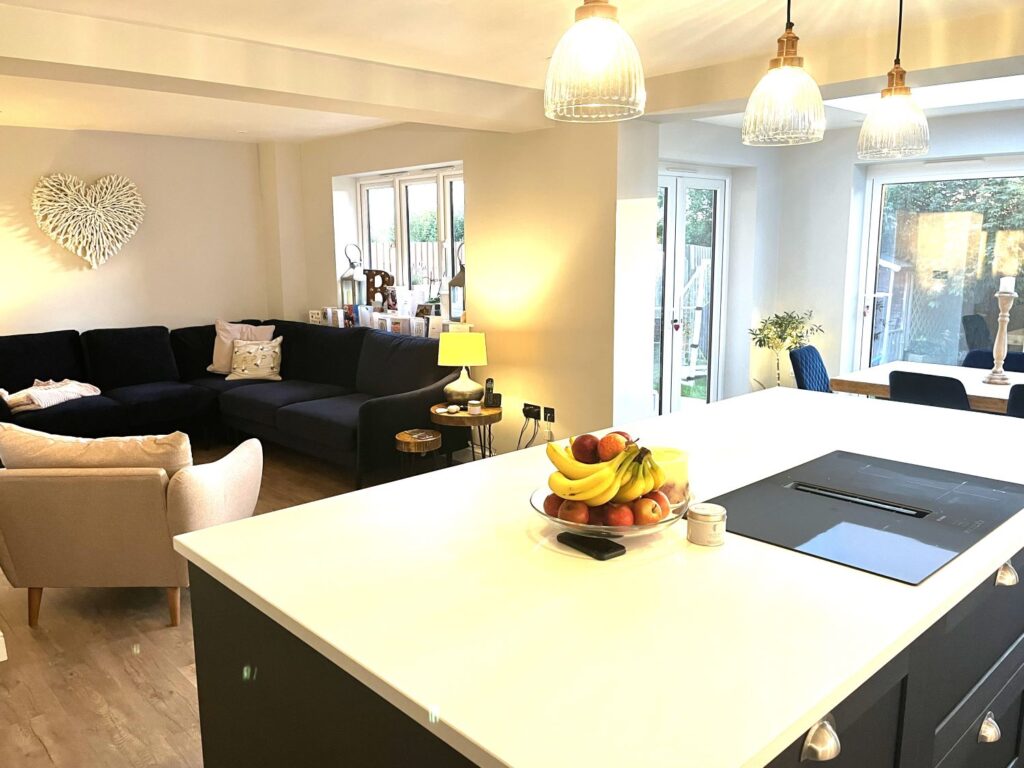 large kitchen/living/dining space