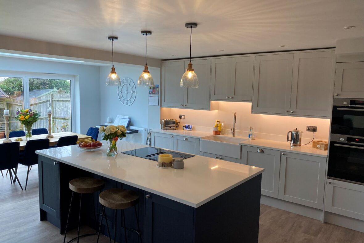 large kitchen/living/dining space