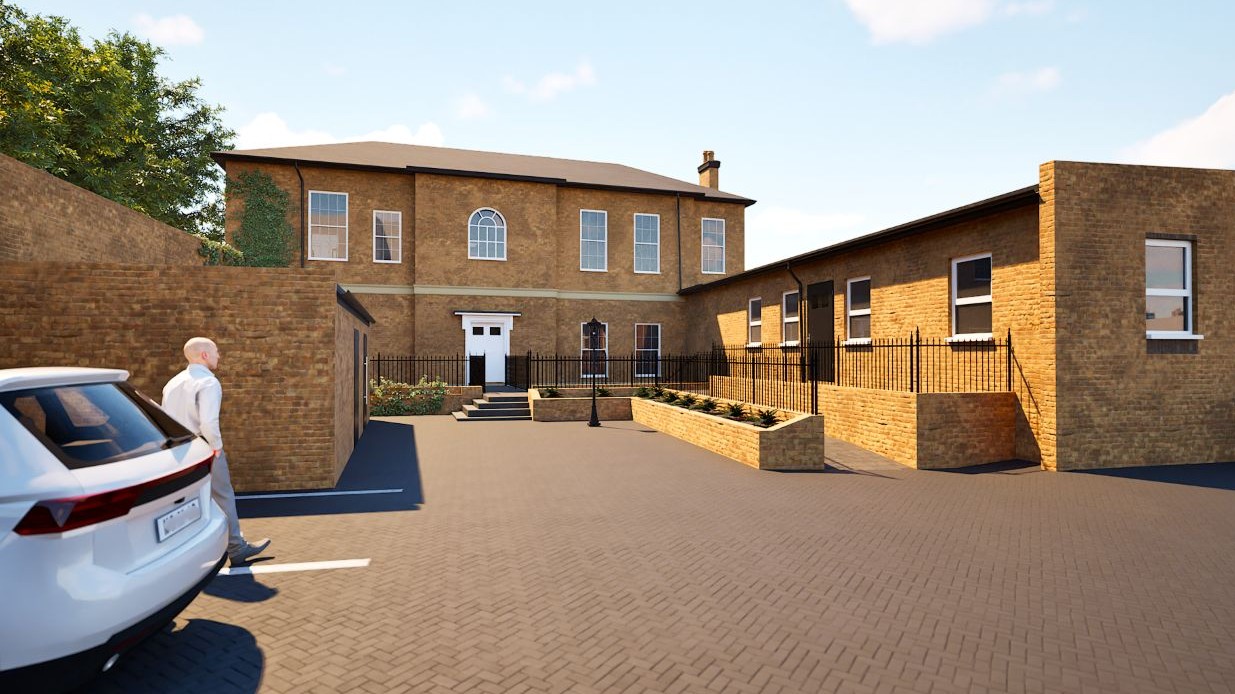 Rear elevation for the project to Convert a grade 2 listed office building into residential accommodation consisting of 8no. apartments