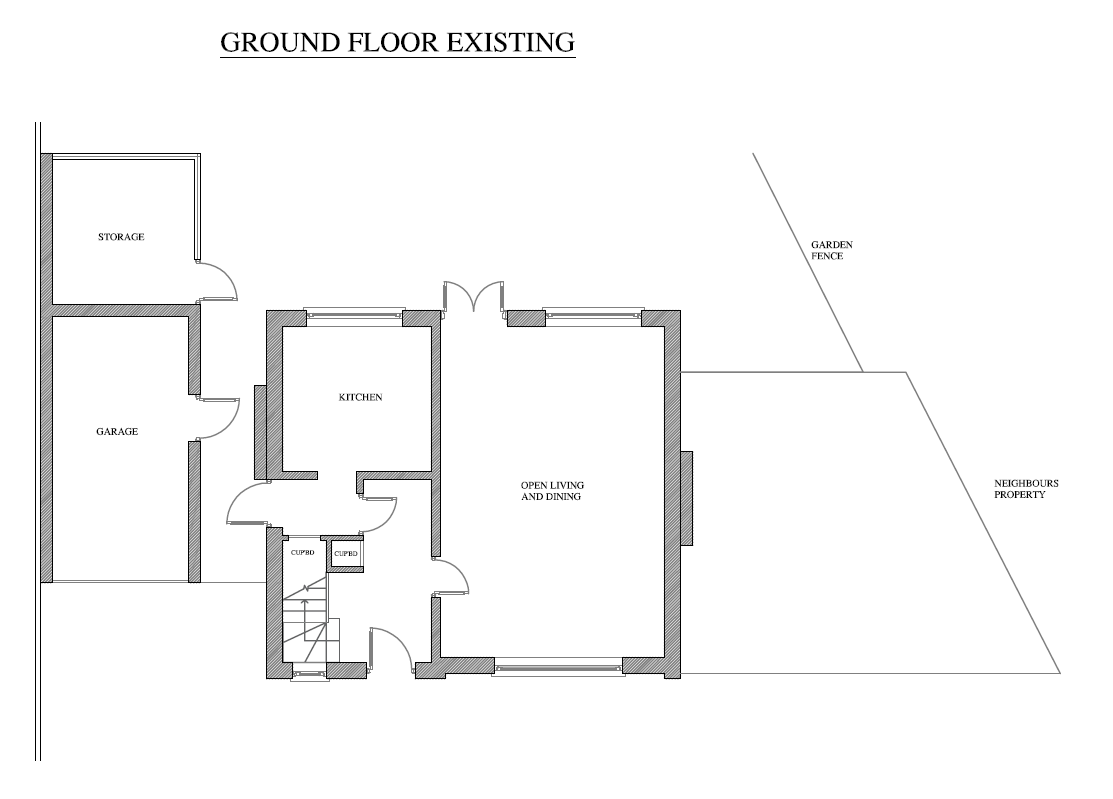 Extend and re-model detached house into a 4 bedroom house with open plan living/dining room - existing ground floor